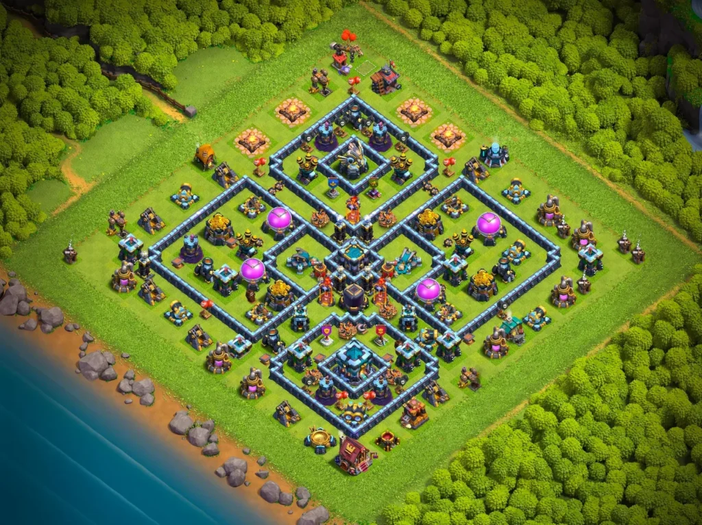TH13 Farming Base: Symmetric Diamond Ring Layout