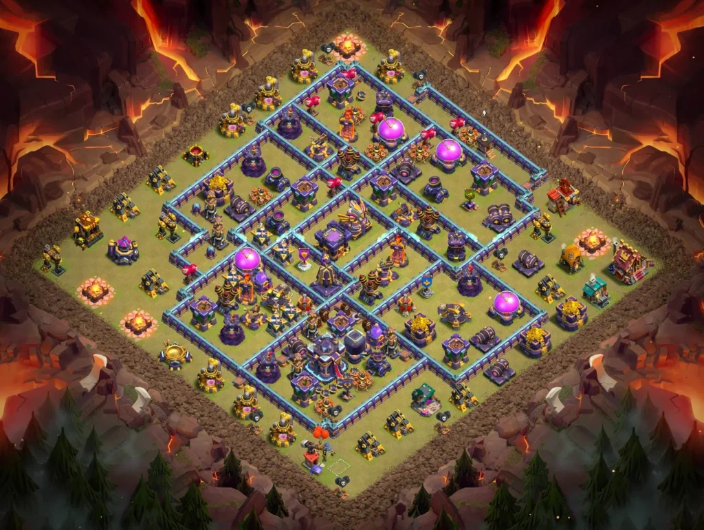 TH15 Anti-3 Star Diamond Ring Layout with Bottom-Offset Town Hall for Clan Wars and CWL