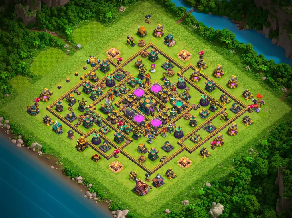 TH14 Ranked Base: Anti-3 Star Concentric Diamond Layout