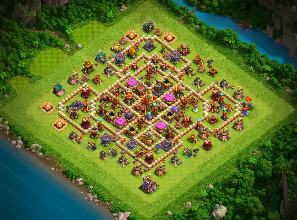 TH16 Farming Base: Concentric Diamond Defensive Layout