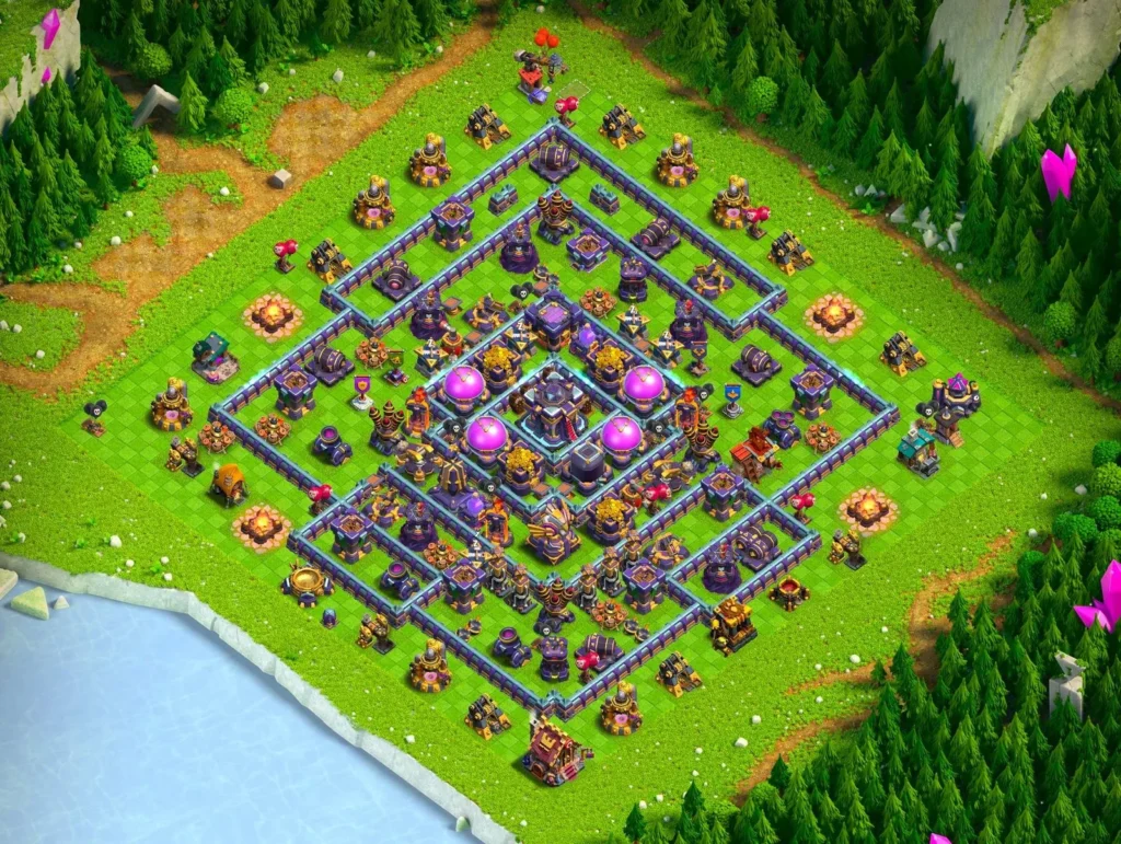 TH15 Farming Base Symmetrical Concentric Ring Layout with Centralized Core for Loot Protection