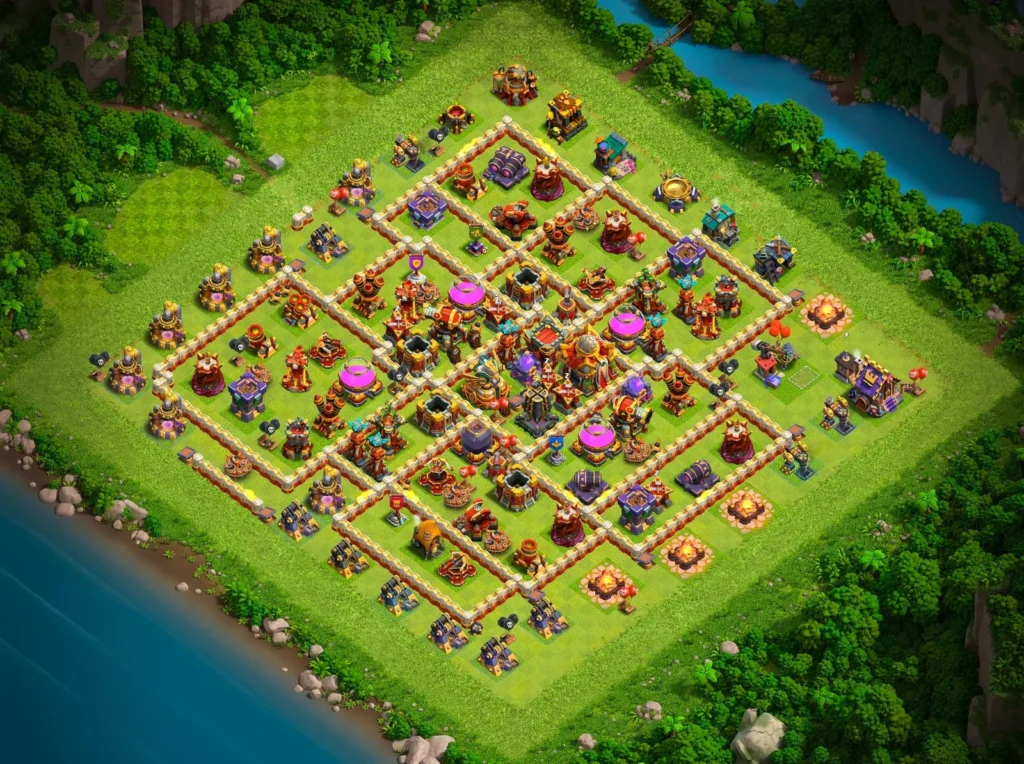 TH16 Farming Base: Segmented Grid Defensive Layout