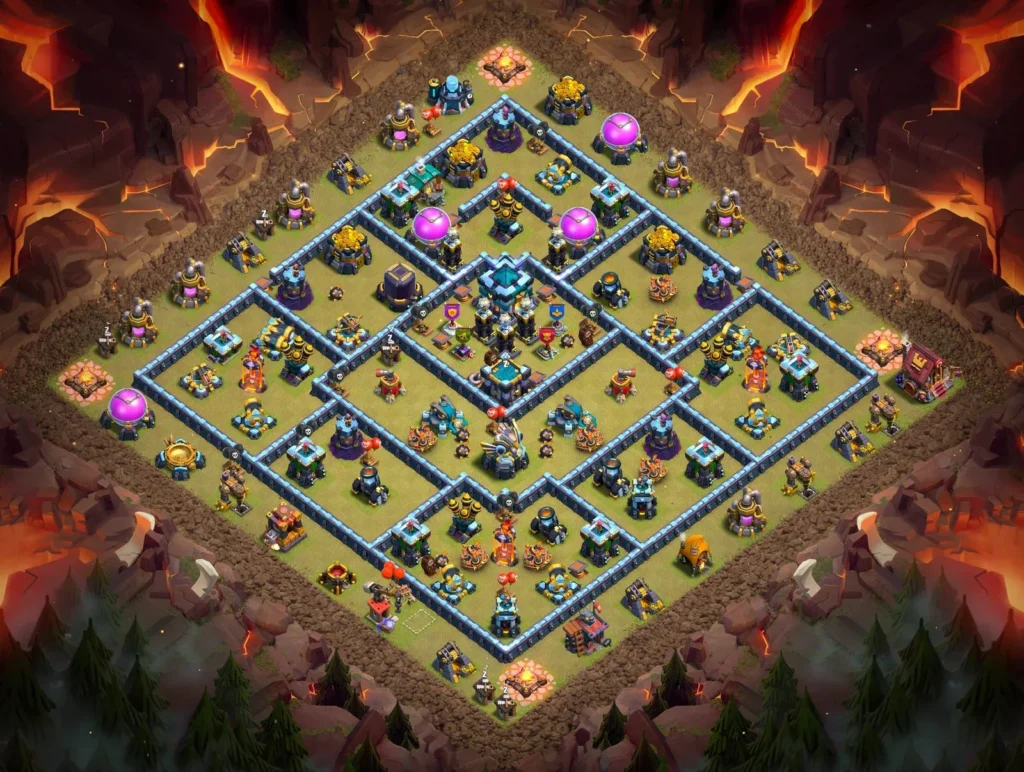 TH13 Anti-3 Star War Base with Centralized Town Hall – Clan War & CWL Layout 2026