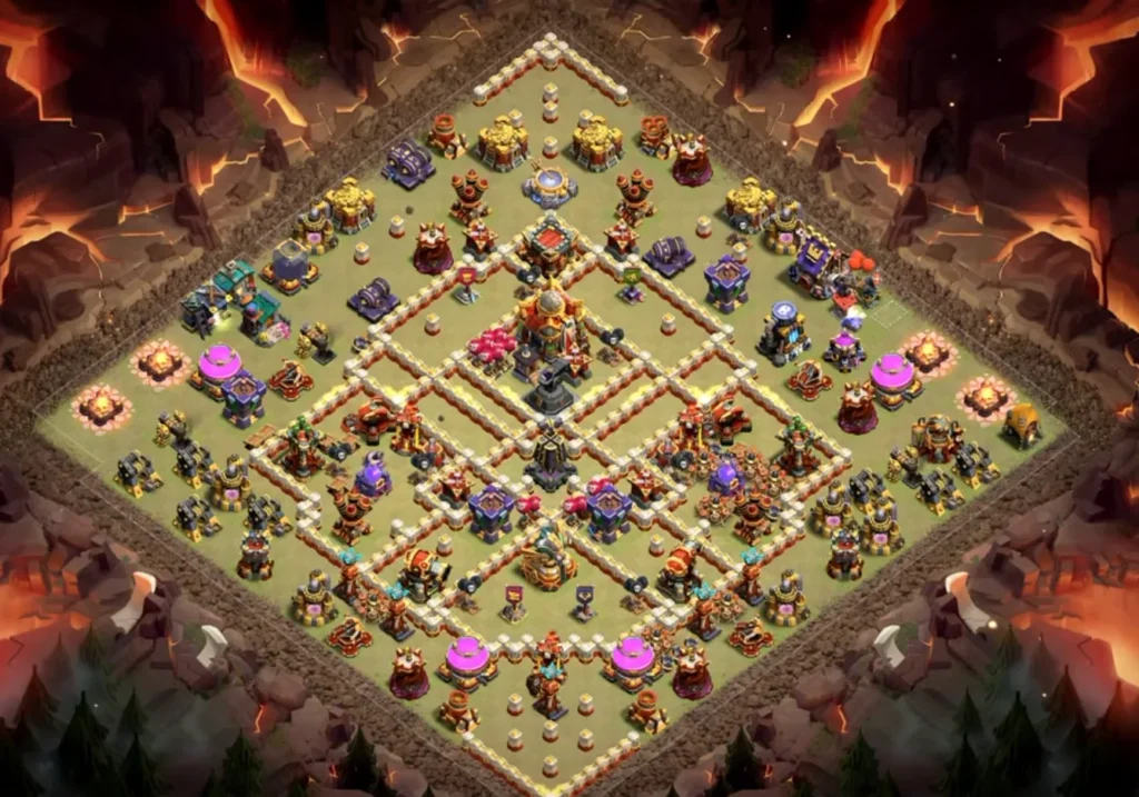 TH16 War Base with Hero Hunter — Anti 2 Star CWL Symmetric X-Cross Core Clashiversary Crafted Defense Layout (August 2026) + Copy Link