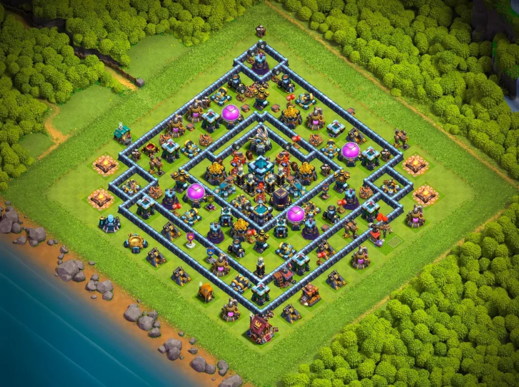 TH13 Farming Base: Symmetric Concentric Diamond Ring Layout