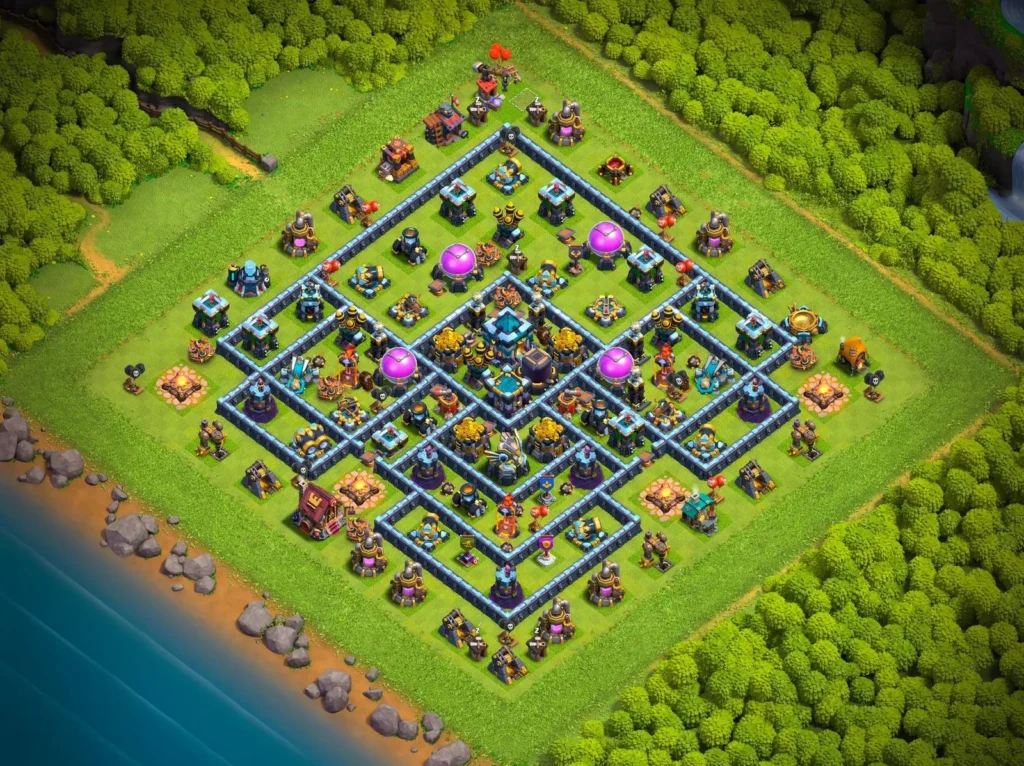 TH13 Farming Base: Symmetric Concentric Diamond Grid Layout