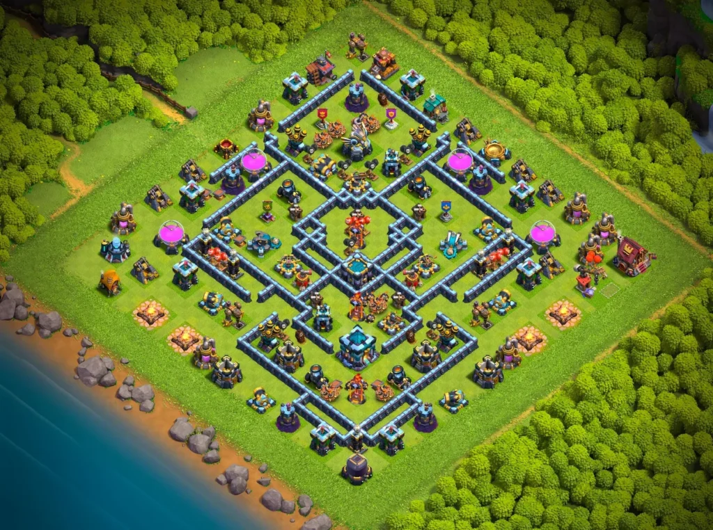 TH13 Ranked Base: Anti-3 Star Concentric Diamond Layout