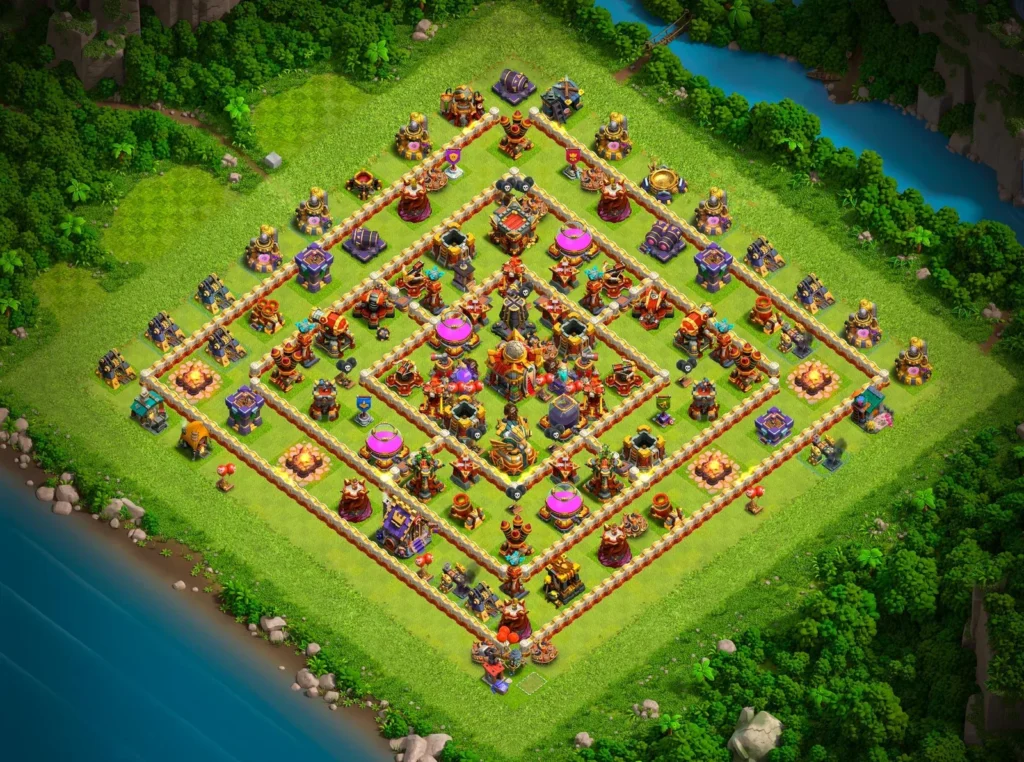 TH16 Farming Base: Concentric Diamond Ring Layout