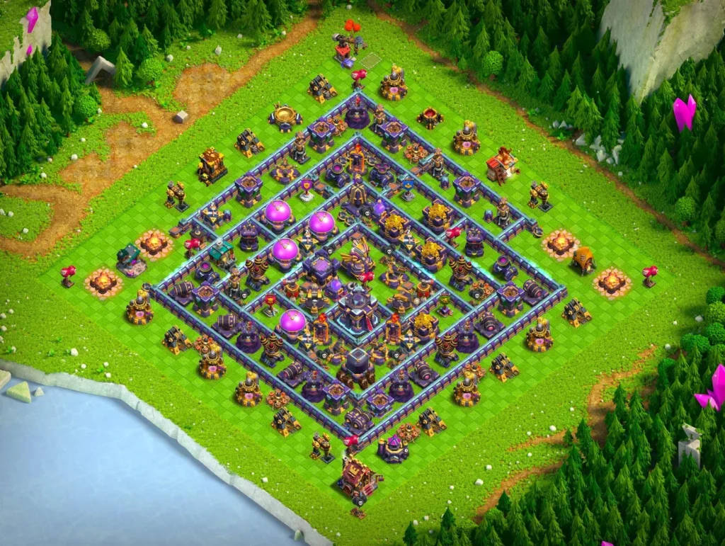 TH15 Farming Base Symmetrical Concentric Layout with Centralized Town Hall and Ring Storage Protection